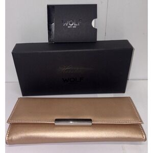 Heritage By WOLF Leather Jewelry Roll Up Case Clutch Travel Case Light Rose Gold
